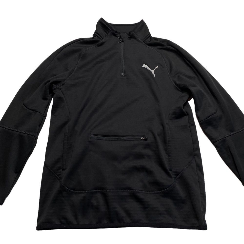 Puma Womens 1/4 Zip Pullover Jacket Black Kangaroo Pocket Sweatshirt Sz S